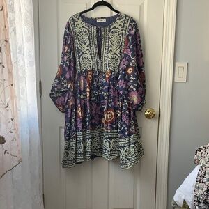 NATURAL LIFE Floral Purple and Cream Mini Dress